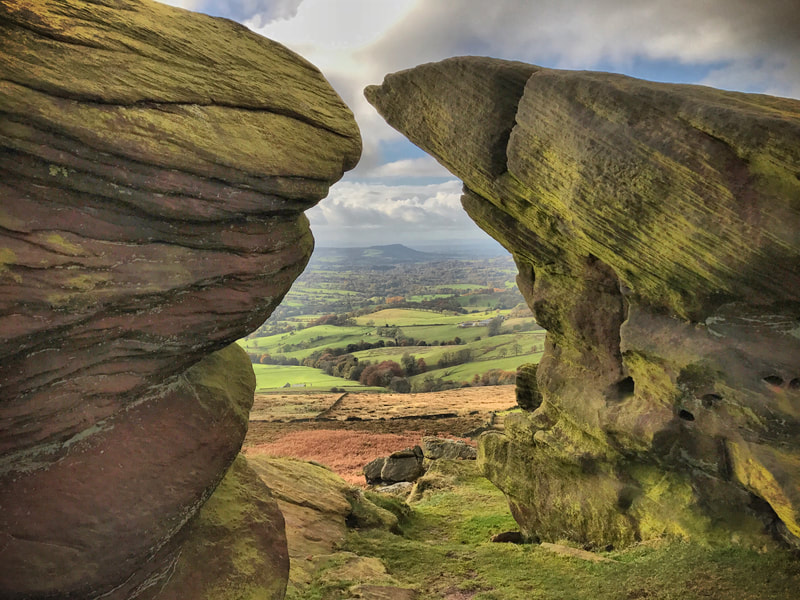 View between two boulders on the Roaches