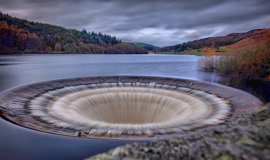 The plughole in full flow at Ladybower Reservoir