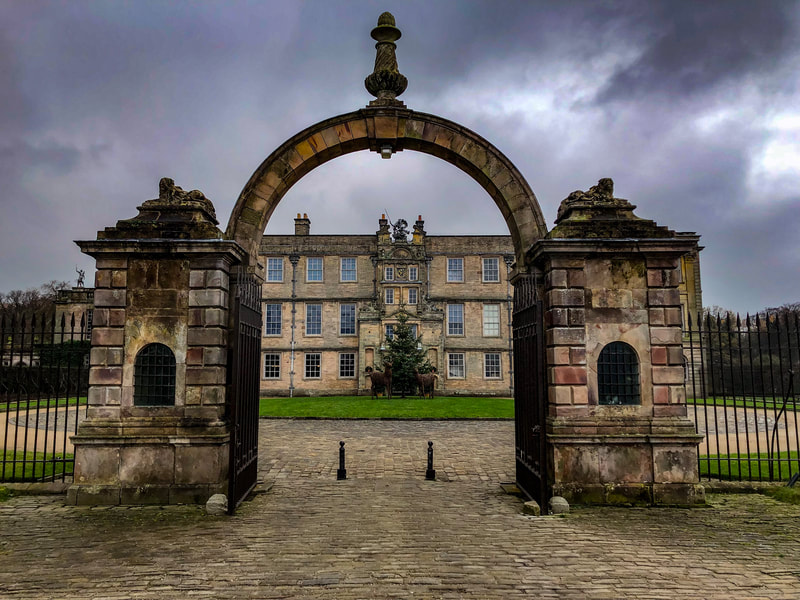 The entrance gate at Lyme Hall, Pemberley in Pride and Prejudice
