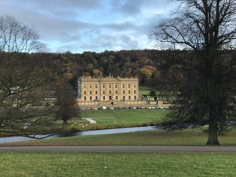 Chatsworth House, Derbyshire, with the river flowing in front