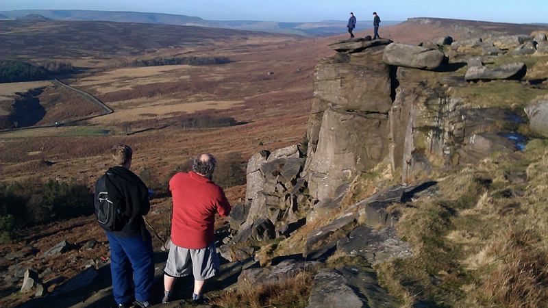 Hikers on Stanage Edge